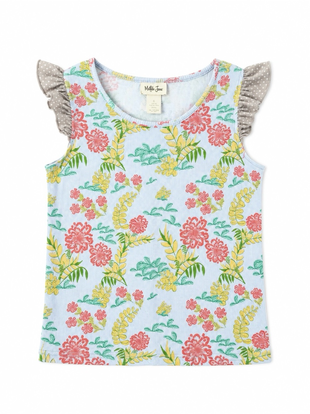 Matilda Jane Girls Floral Ruffle Sleeve Ribbed Top Shirt Size 10